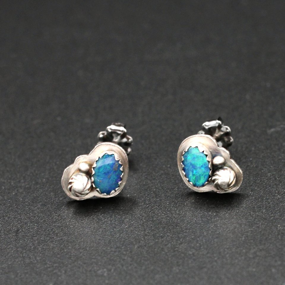 Australian Opal and Sterling Silver Stud Earrings