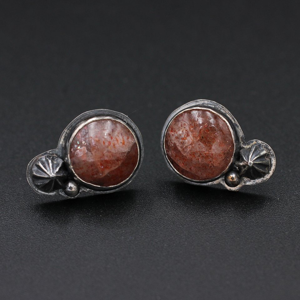 Sunstone and Sterling Silver Stud Earrings