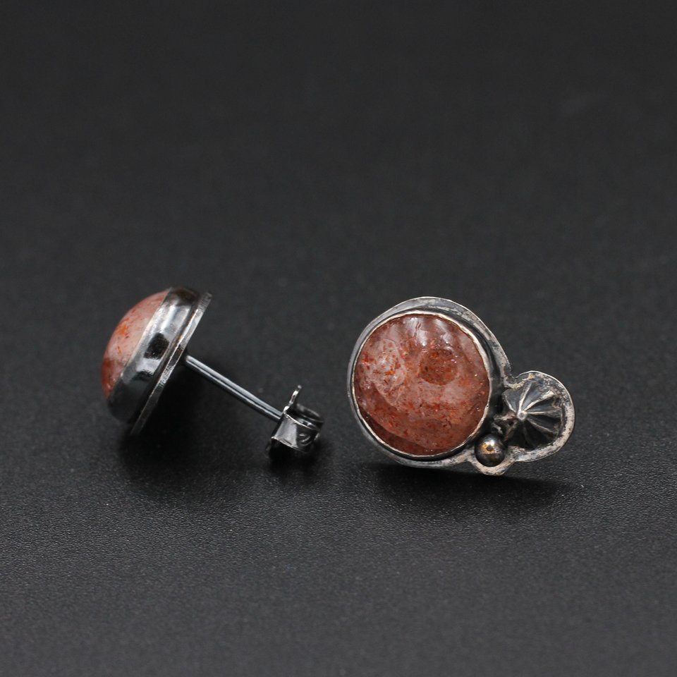 Sunstone and Sterling Silver Stud Earrings