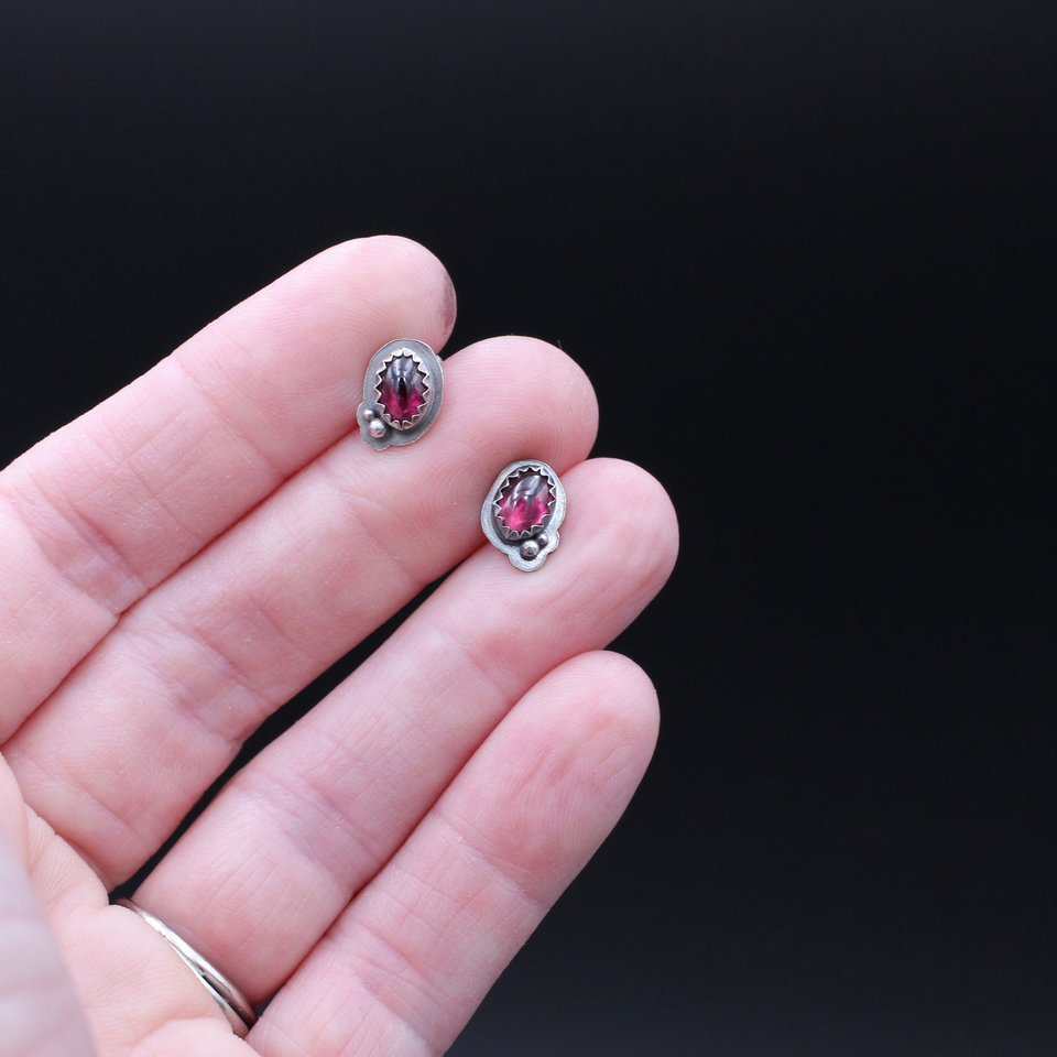 Garnet and Sterling Silver Stud Earrings