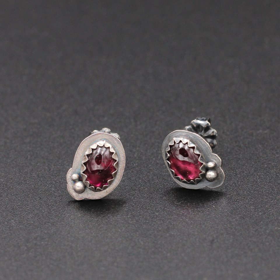 Garnet and Sterling Silver Stud Earrings