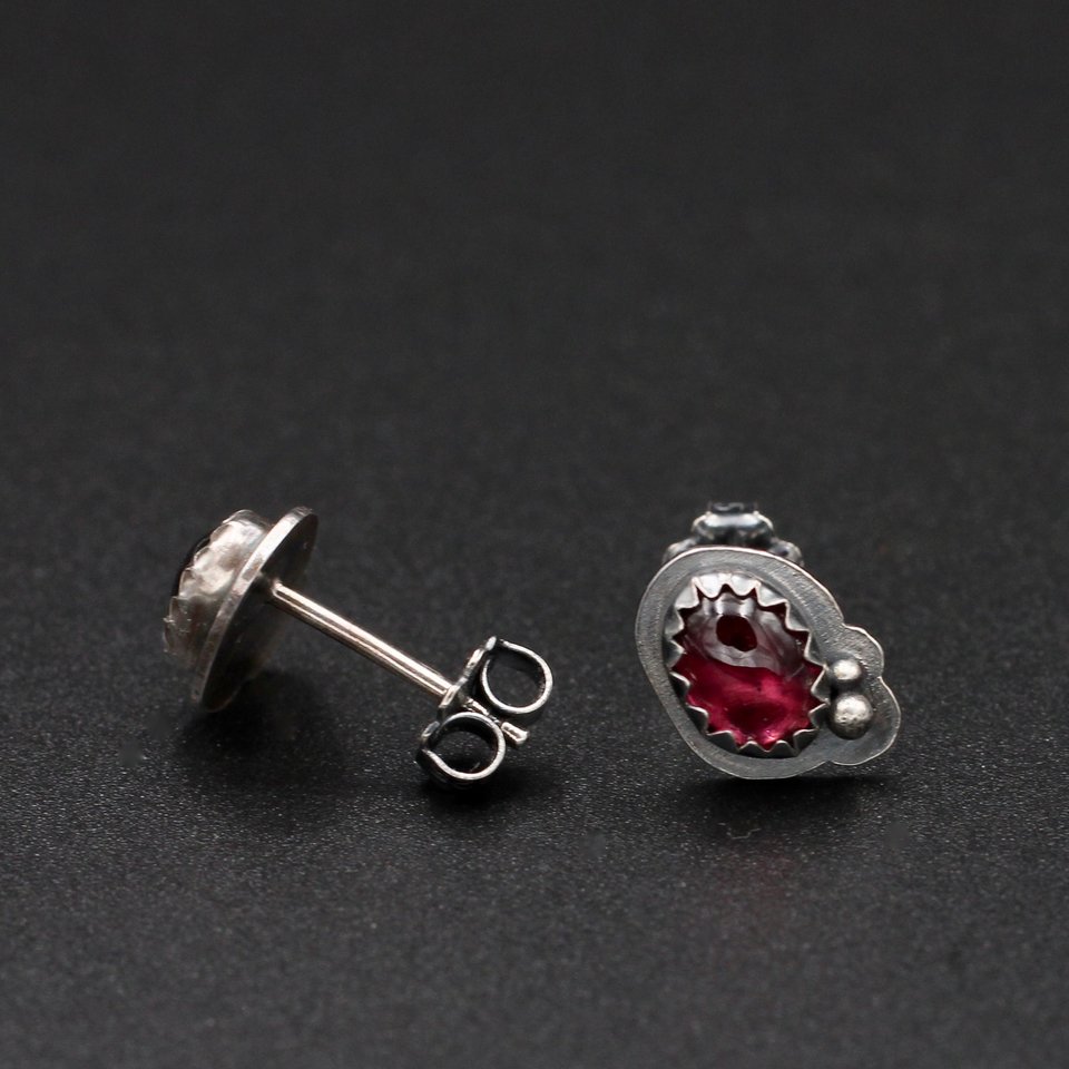 Garnet and Sterling Silver Stud Earrings