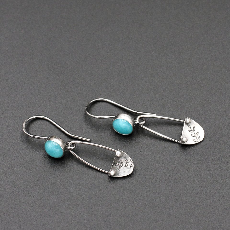 Amazonite and Sterling Silver Dangle Earrings with Leaves
