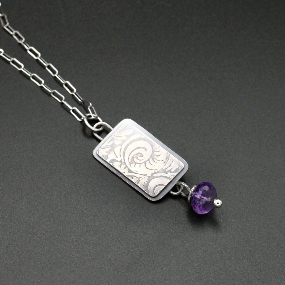 Sterling Silver Necklace with Amethyst Drop