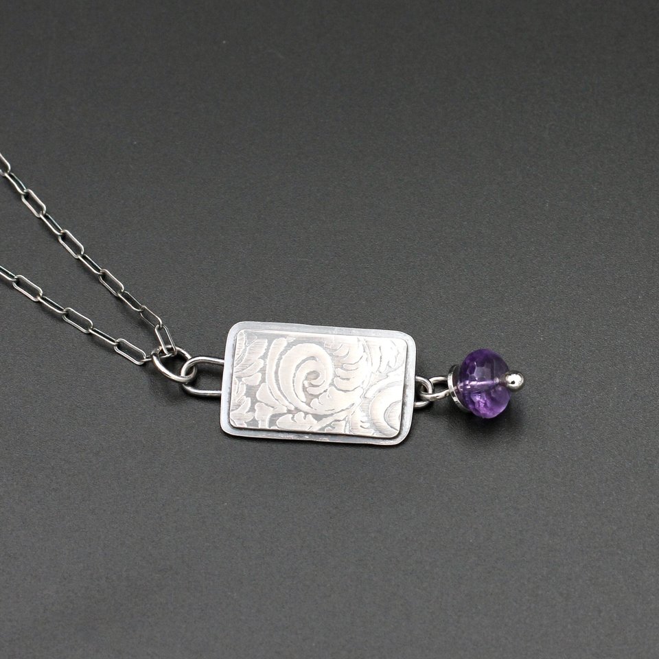 Sterling Silver Necklace with Amethyst Drop