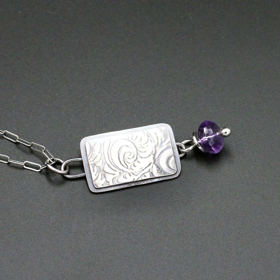 Sterling Silver Necklace with Amethyst Drop