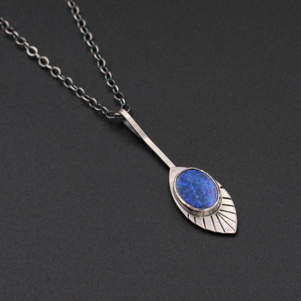 Australian Opal and Sterling Silver Leaf Necklace