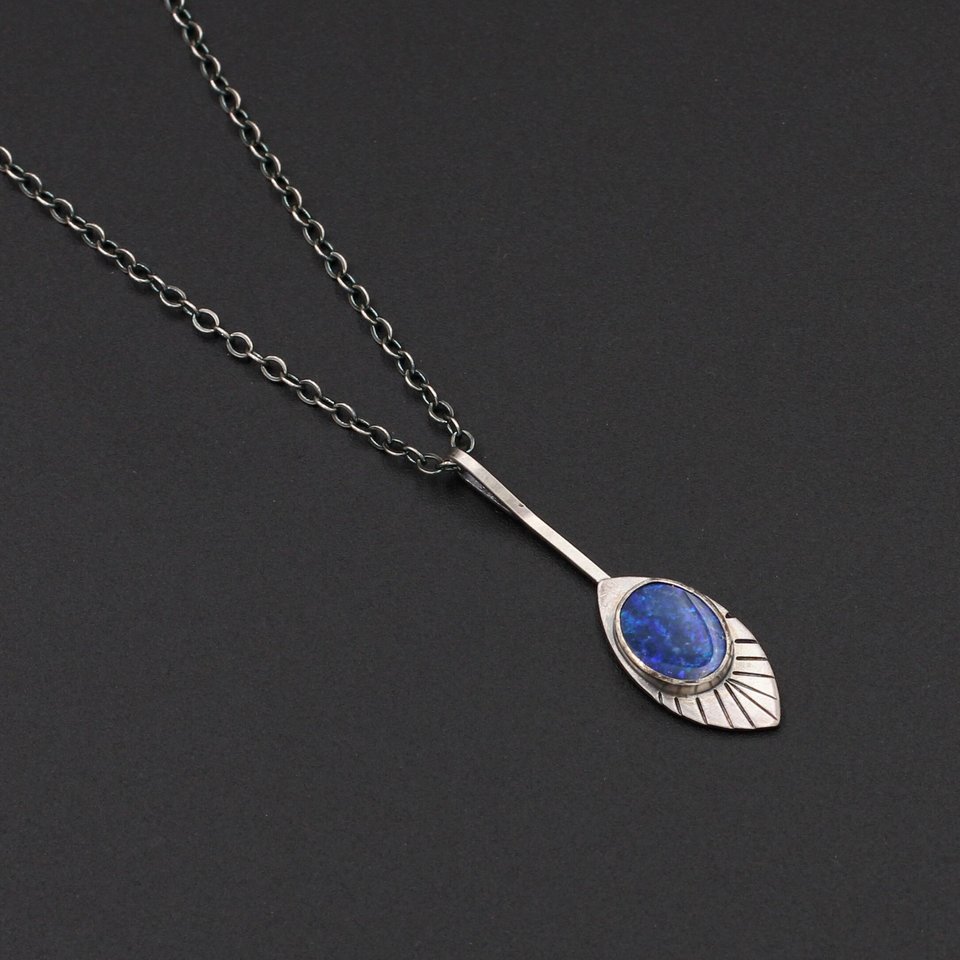 Australian Opal and Sterling Silver Leaf Necklace