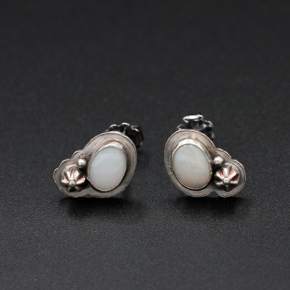 Opal and Sterling Silver Stud Earrings