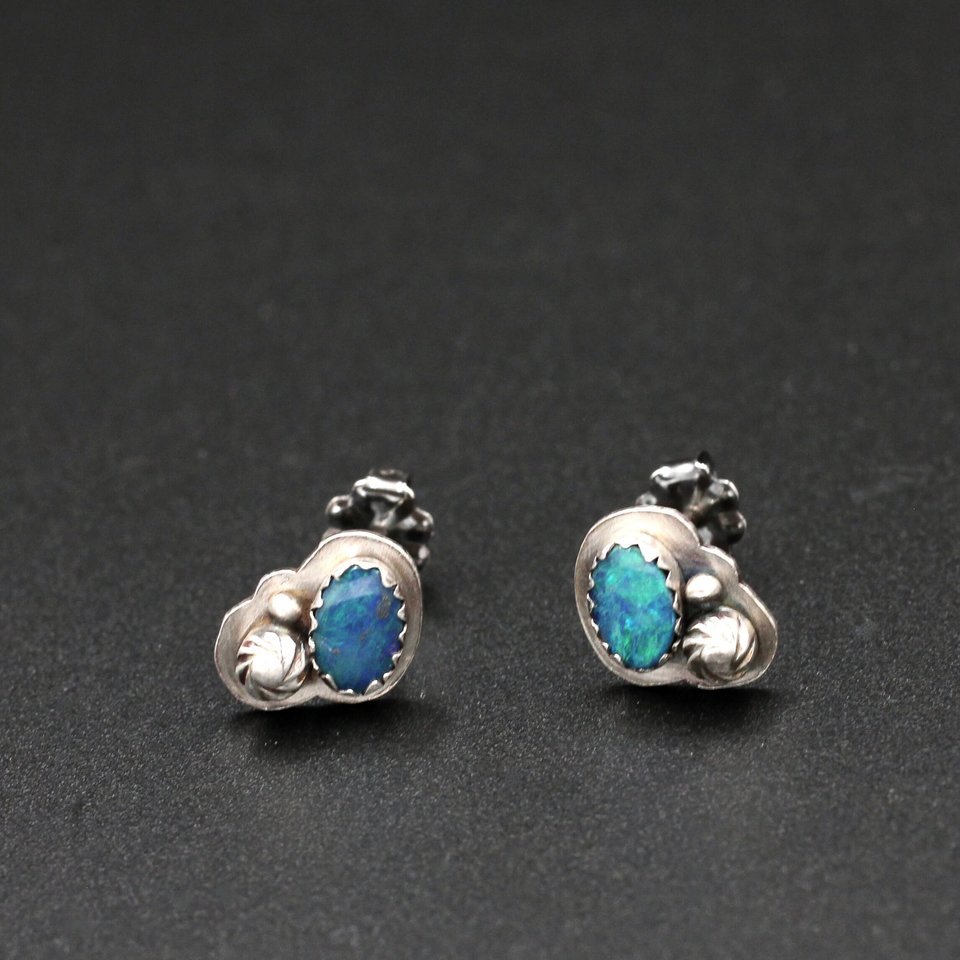 Australian Opal and Sterling Silver Stud Earrings
