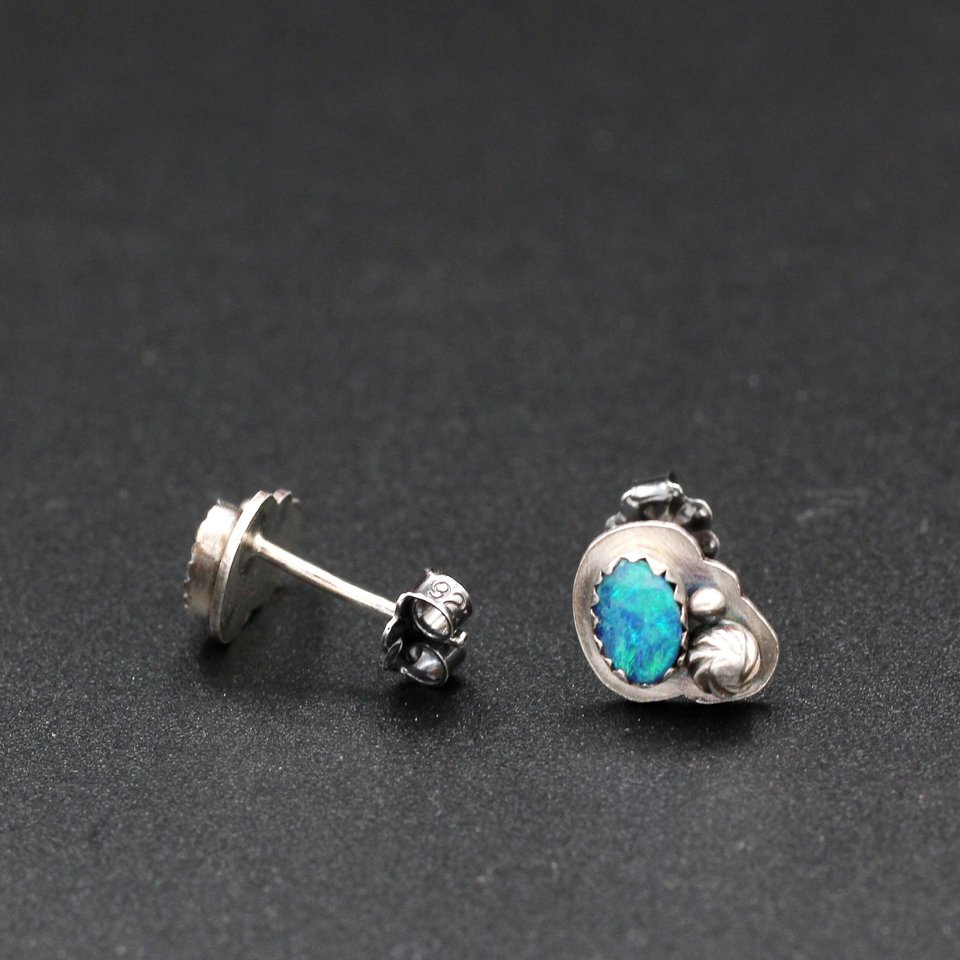 Australian Opal and Sterling Silver Stud Earrings