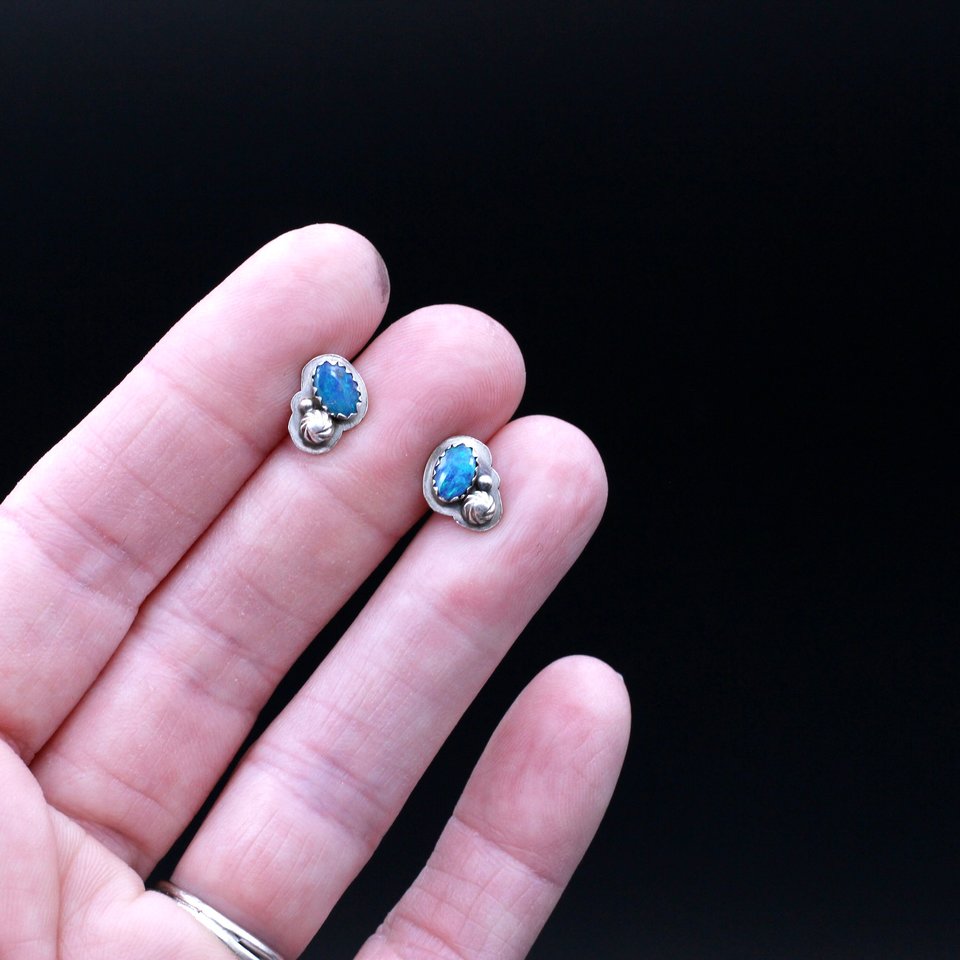 Australian Opal and Sterling Silver Stud Earrings