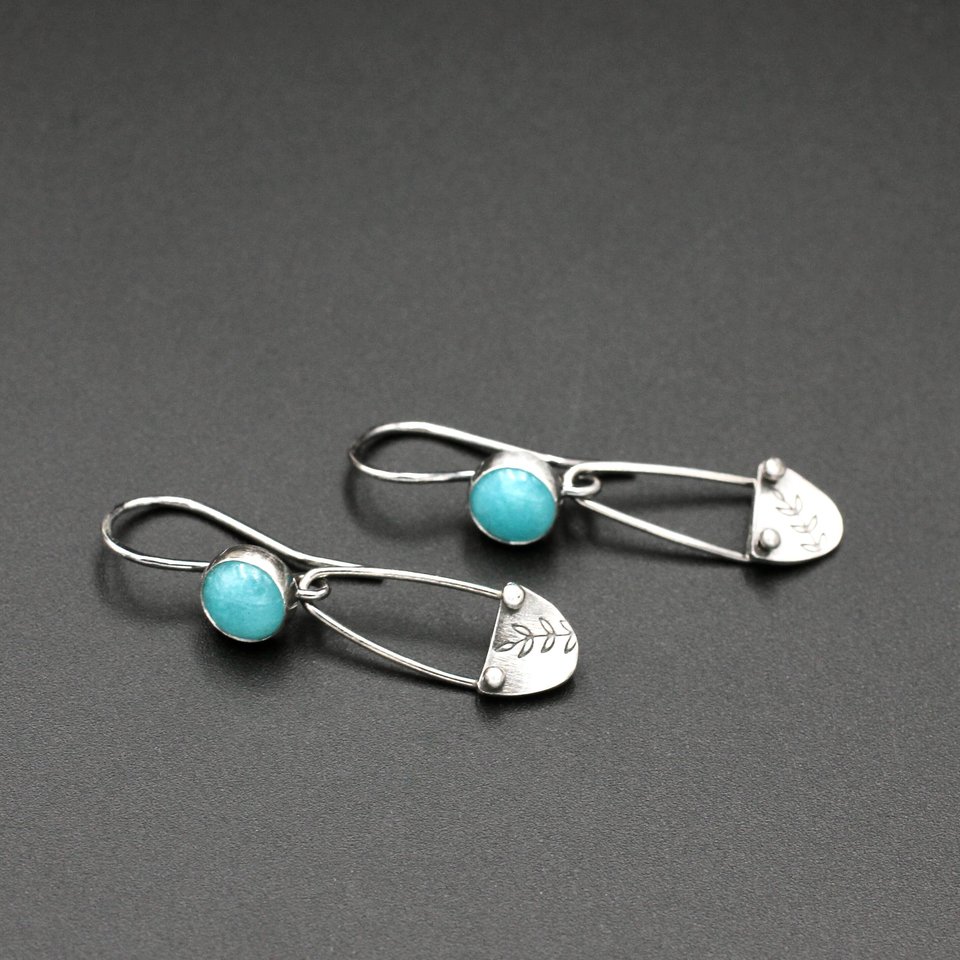 Amazonite and Sterling Silver Dangle Earrings with Leaves