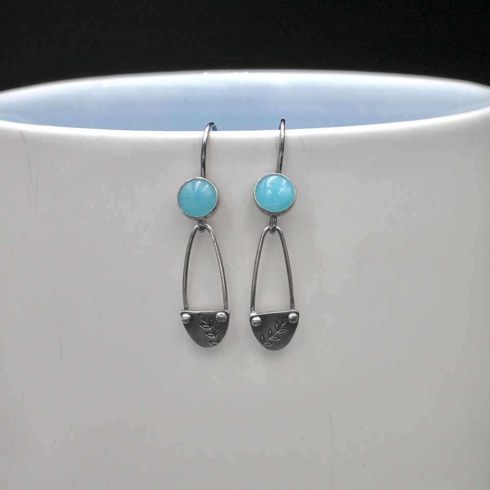 Amazonite and Sterling Silver Dangle Earrings with Leaves