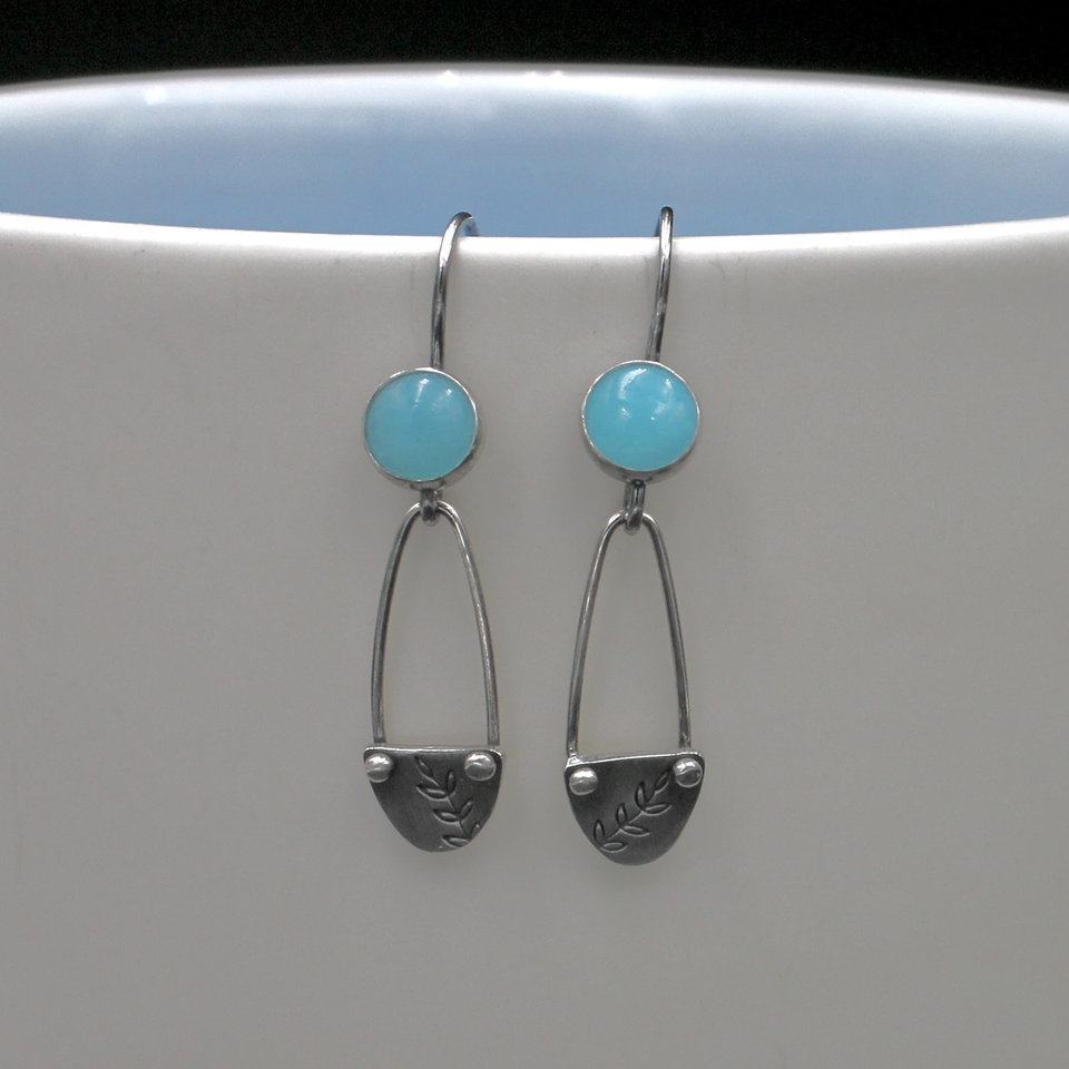 Amazonite and Sterling Silver Dangle Earrings with Leaves