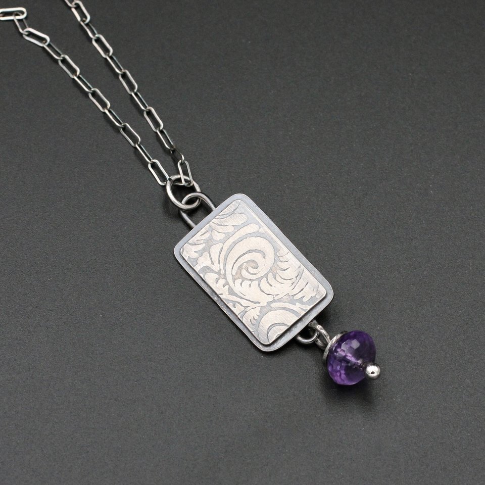 Sterling Silver Necklace with Amethyst Drop