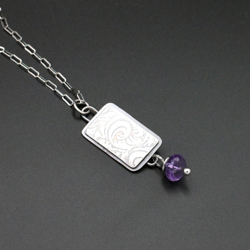 Sterling Silver Necklace with Amethyst Drop