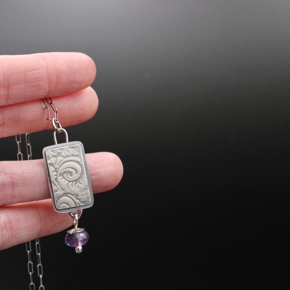 Sterling Silver Necklace with Amethyst Drop