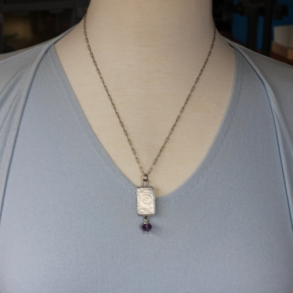 Sterling Silver Necklace with Amethyst Drop