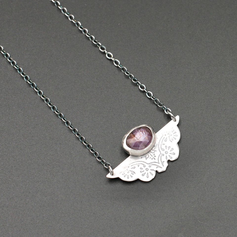Pink Star Sapphire and Sterling Silver Necklace