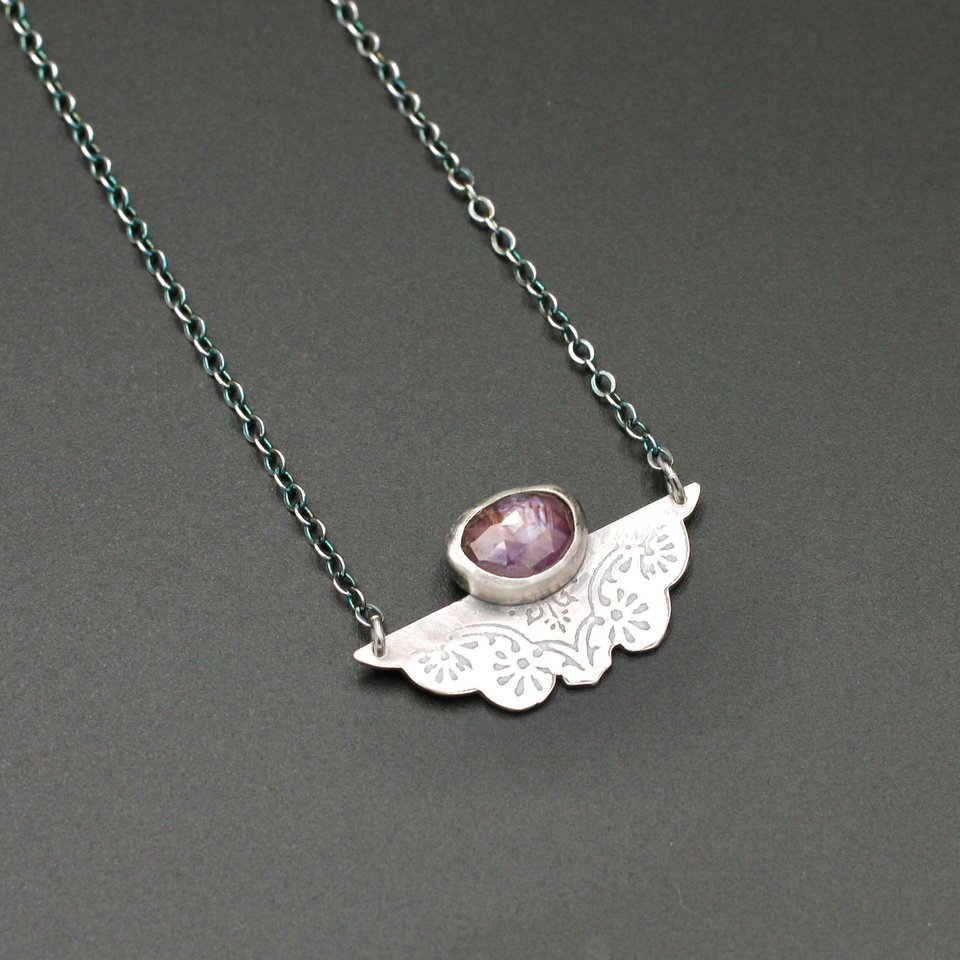 Pink Star Sapphire and Sterling Silver Necklace