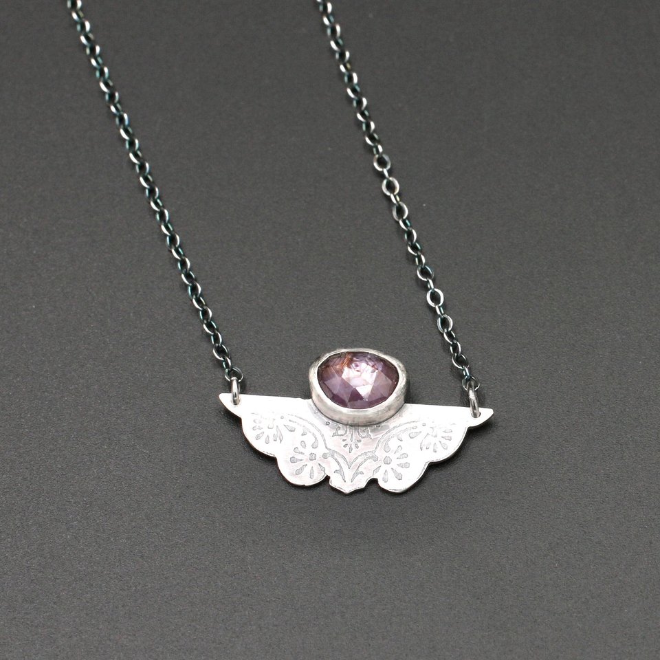 Pink Star Sapphire and Sterling Silver Necklace