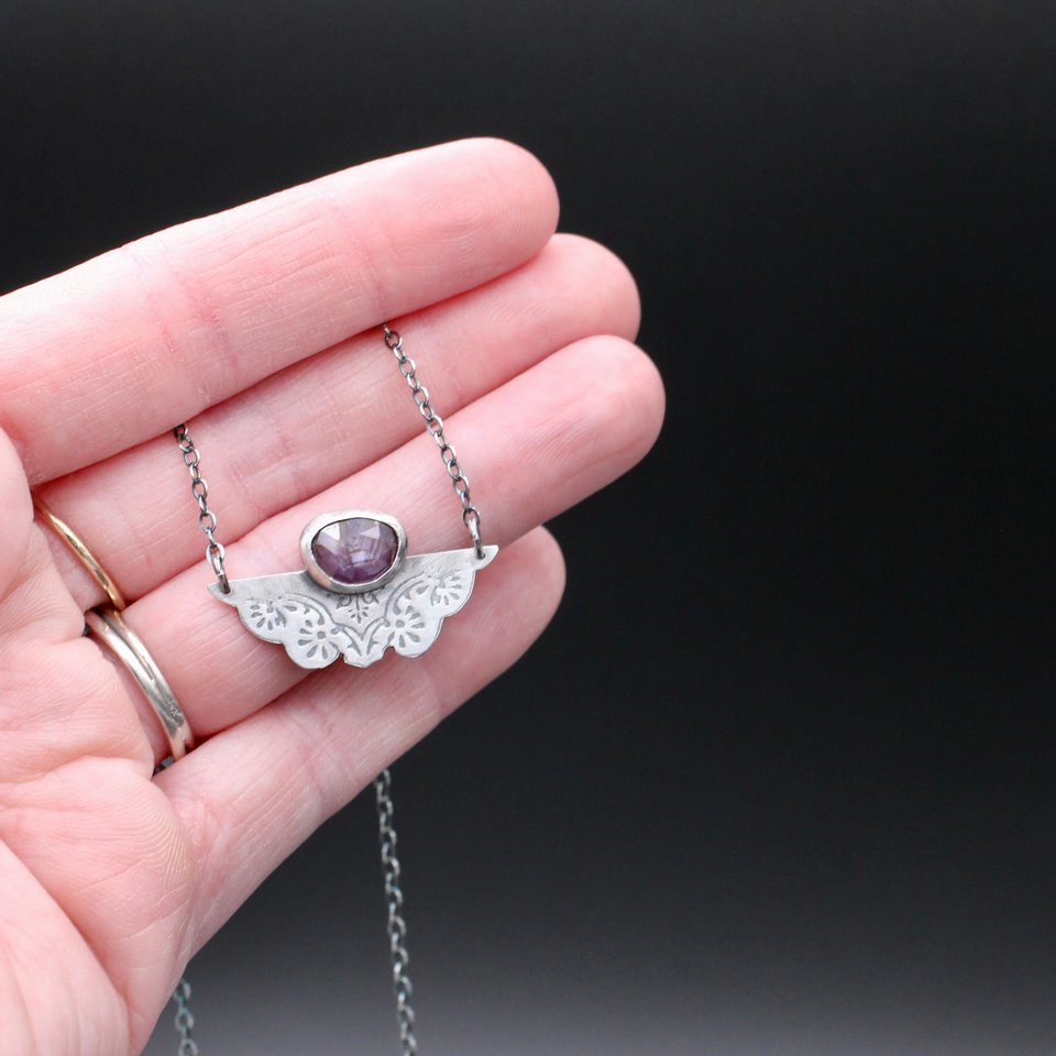 Pink Star Sapphire and Sterling Silver Necklace