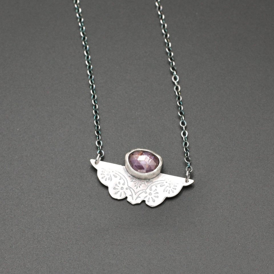 Pink Star Sapphire and Sterling Silver Necklace