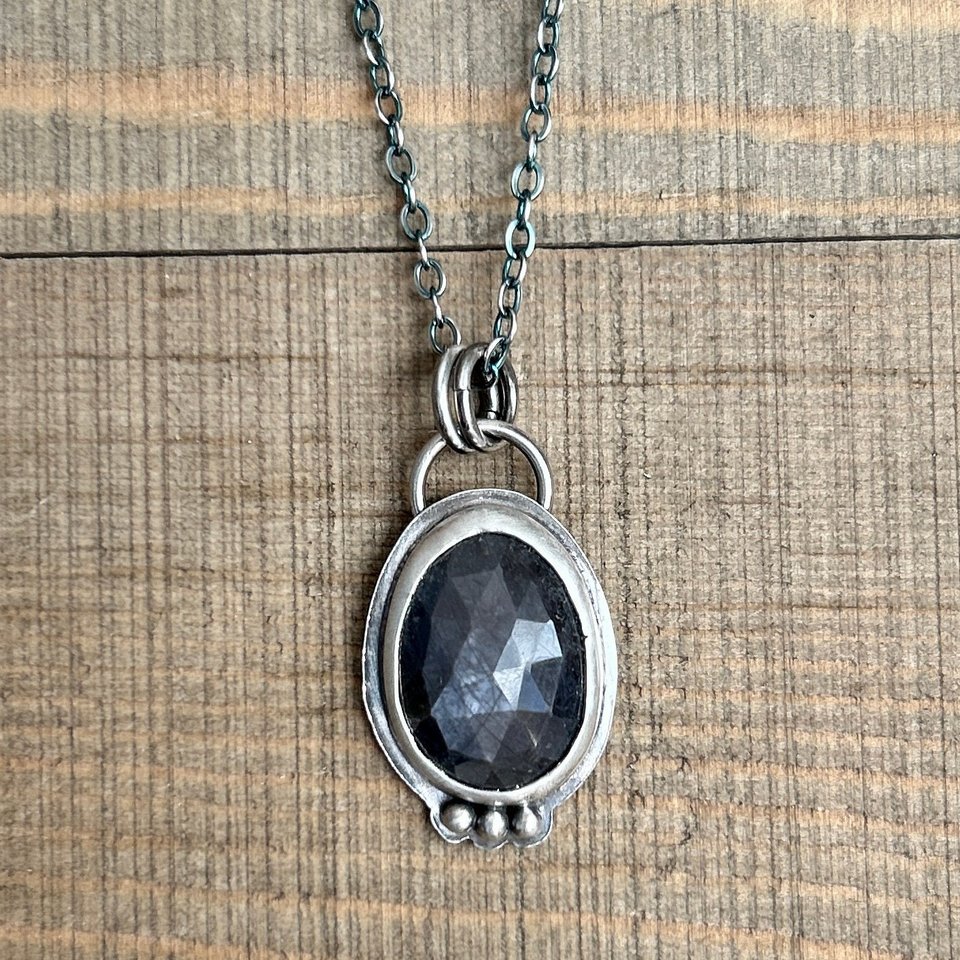 Grey Sapphire and Oxidized Sterling Silver Necklace