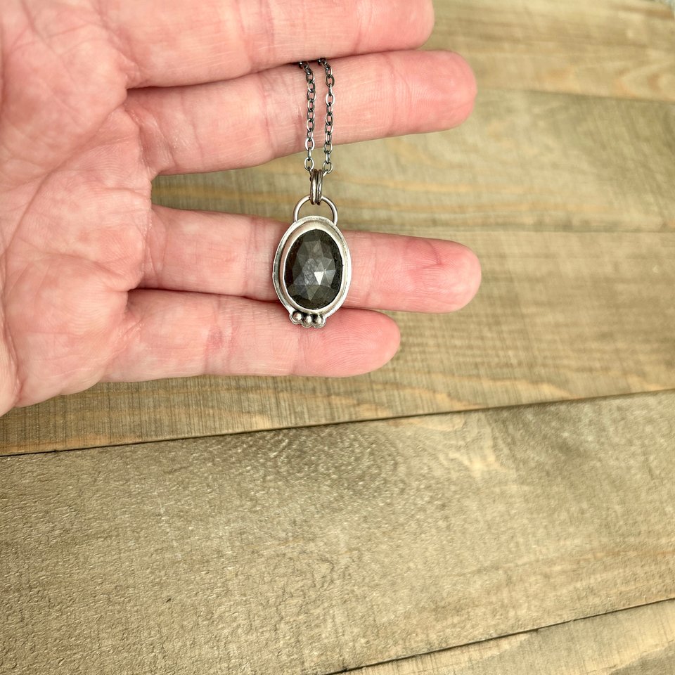 Grey Sapphire and Oxidized Sterling Silver Necklace