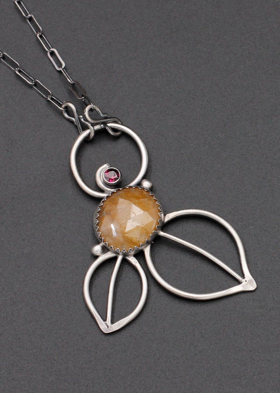 Yellow Sapphire and Garnet Necklace in Sterling Silver