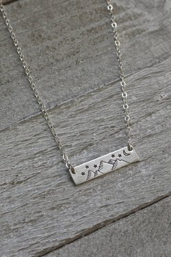 Mountains and Night Sky Bar Necklace in Sterling Silver