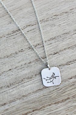 Cardinal on a Branch Sterling Silver Necklace