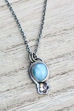 Larimar and flower Necklace in Sterling Silver