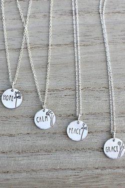 Inspirational Words Tiny Hand Stamped Necklace in Sterling Silver