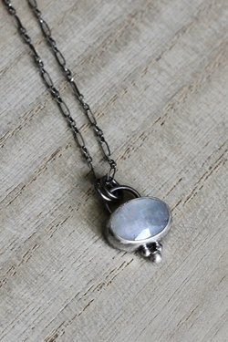 Tiny Sterling Silver and Moonstone Pendant Necklace