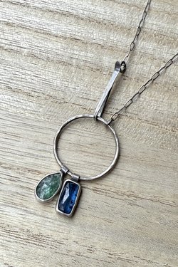 Blue and Green Kyanite Necklace in Oxidized Sterling Silver