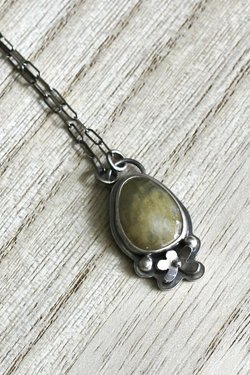 Yellow Sapphire and Sterling Silver Necklace with Flower