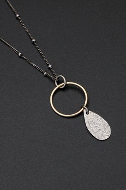 Sterling Silver and 14 K Gold Filled Mixed Metals Floral Necklace