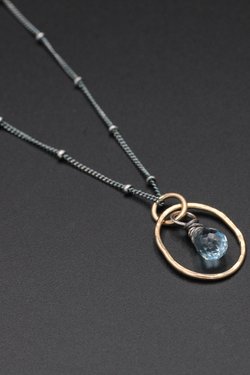 Mixed Metals Necklace with Sterling Silver, 14K Gold Filled and Blue Topaz