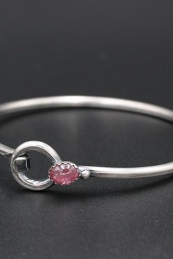 Pink Tourmaline and Sterling Silver Bangle Bracelet