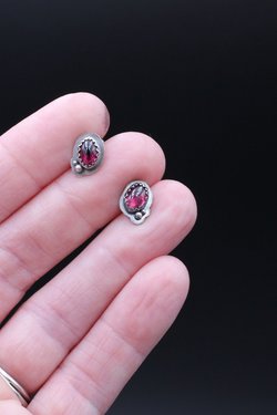 Garnet and Sterling Silver Stud Earrings