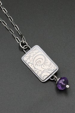 Sterling Silver Necklace with Amethyst Drop