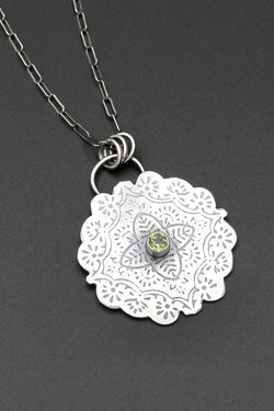 Sterling Silver Pattern Necklace with Peridot